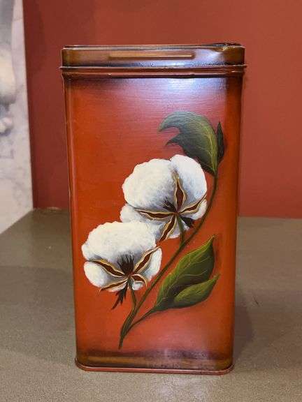 Vintage hand-painted cracker tin…..9” tall image