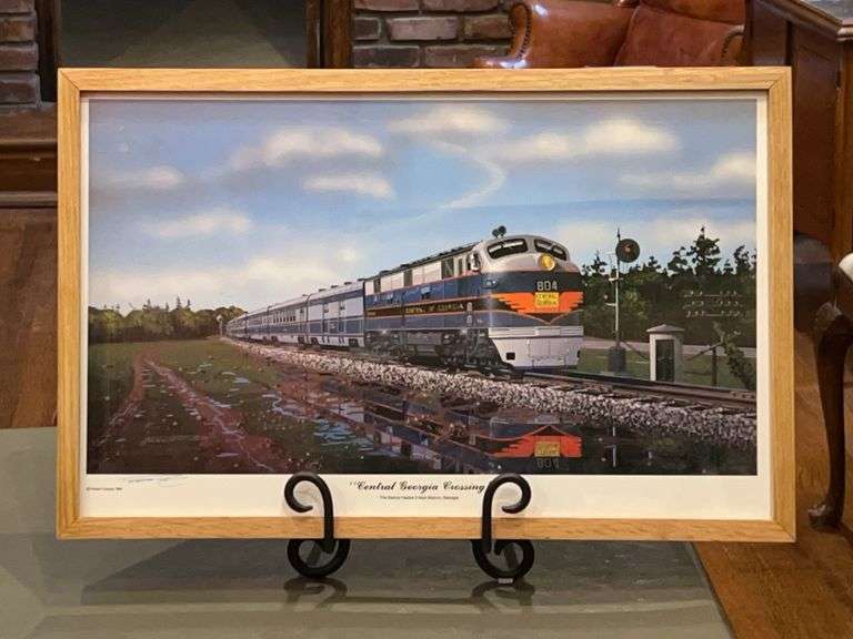 Framed and Signed Robert Yancey print titled “Central Georgia Crossing” The Nancy Hanks II near Macon, Georgia…..24 x 15-1/2 image