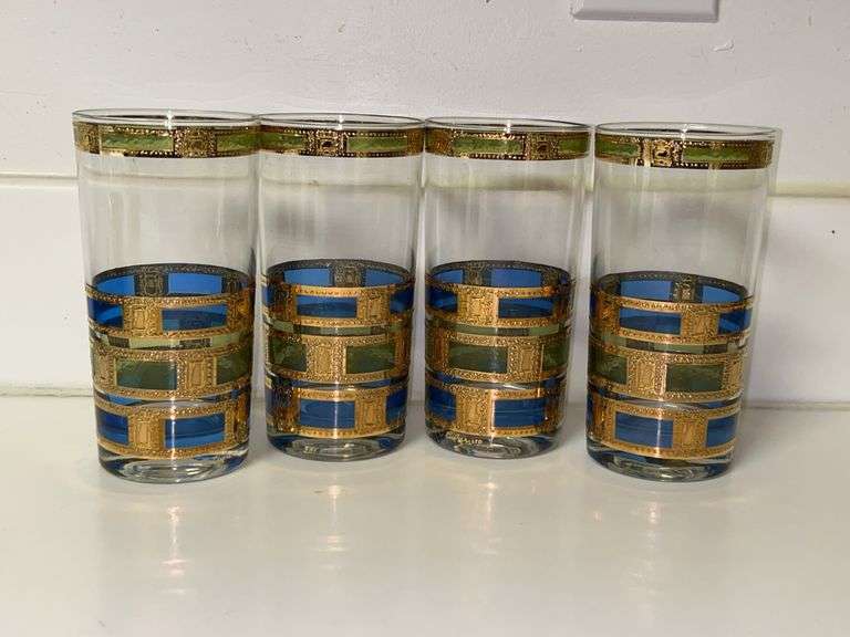 Set of (4) Vintage MCM Culver "Empress" Highball Stained Glass w/ 22k Gold Trim image