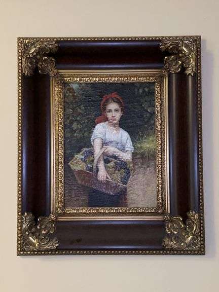 Beautifully framed reproduction of the painting “Girl with Grapes” by the French artist William-Adolphe Bouguereau…..23 x 27 image