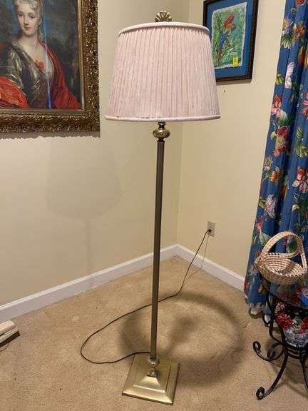 Brass base floor lamp with pleated shade (has blemishes)….57” tall image