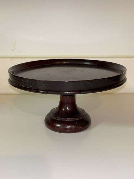 Small wooden pedestal candle stand…..8-1/2”D x 4-3/4” tall image