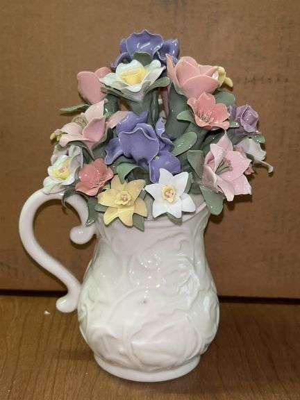 Beautiful Anna Rosa floral music box from the San Francisco Music Box Company…..9” tall and in working condition…..in original box image