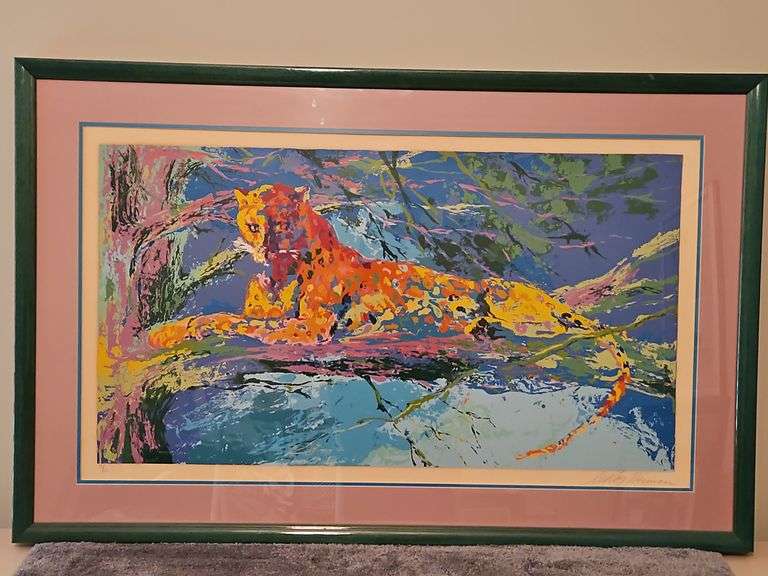 Large Beautiful Framed 48x31" Original Serigraph Silk Screen Print of "Kenya Leopard" by LeRoy Neiman Signed & Numbered 172/300 w/Appraised Value Letter... image