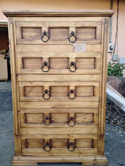New La Fuenta Imports, K16 Rustic Pine Collection, Tall Chaparro, 5 drawer, 51" T x 33 1/2" W x 18 3/4" D. Retail $732.  BUYER IS RESPONSIBLE FOR REMOVAL. image
