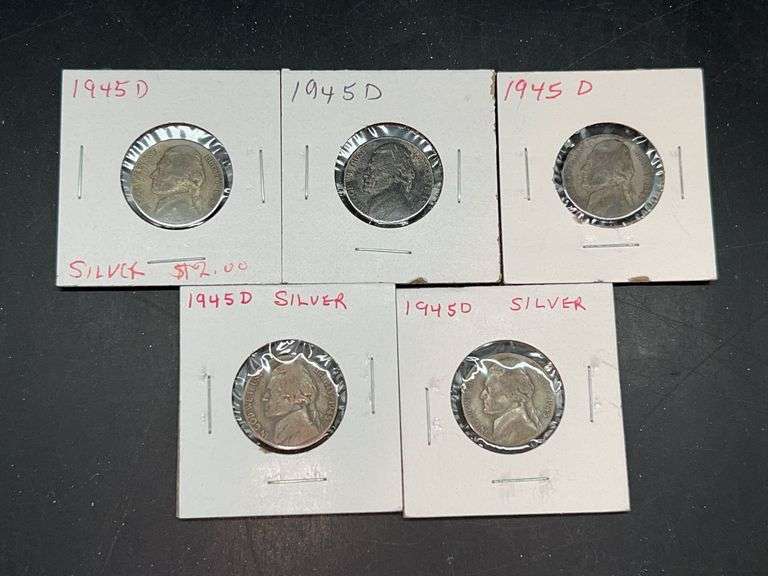 (5) 1945-D 35% Silver War Nickels…..has large D mint mark above dome on reverse image