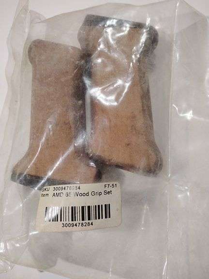 AMD 65 Wood Grip Set, ordered from ak-builder.com, new in pkg. One grip has a chip see photo. image