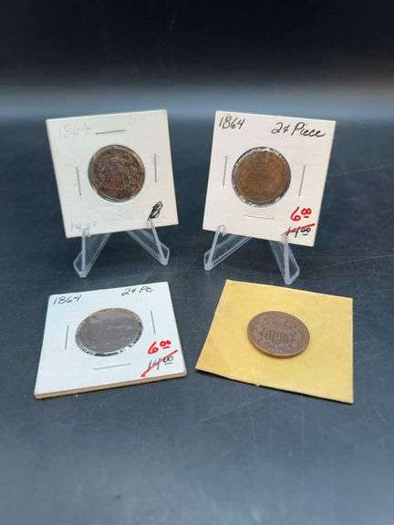 Grouping of (4) 1864 2¢ coins…..all show a varying degree of wear image
