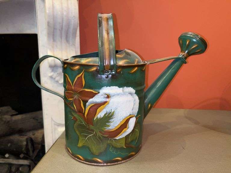 Vintage hand-painted watering can image