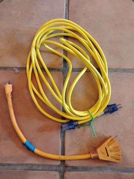 Heavy Duty Extension Cords, Yellow Cord Apprx 15' long. Used, untested image
