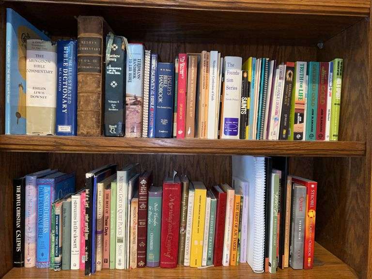 (2) shelves of religious books image