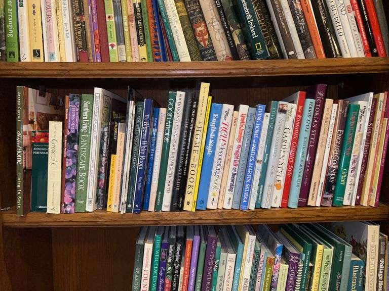 Shelf of books (most are quality hardback books…..English Gardening, garden styles, formal country, Southern accents and more image