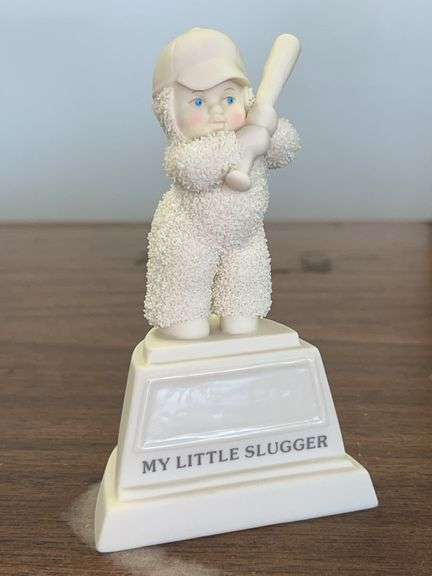 NIB Snowbabies Starlight Games “My Little Slugger” bisque porcelain figurine…..5-1/2” tall….can be personalized…..in original box image