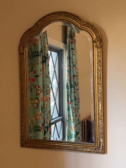Beautiful gold gilt framed beveled wall mirror…..22 x 34 image