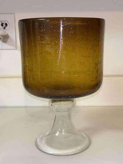 Gorgeous Amber Bubble Glass Pedestal Multi-Use piece…..6-3/4”D x 10-1/2” tall image