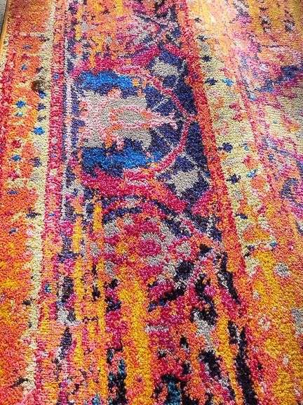New Safavieh Rug, just unwrapped, "Monaco", 6'7" x 9'2", mainly orange with black, red & blue accents. image