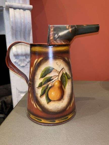 Vintage hand-painted watering can….signed B. Mills on bottom image