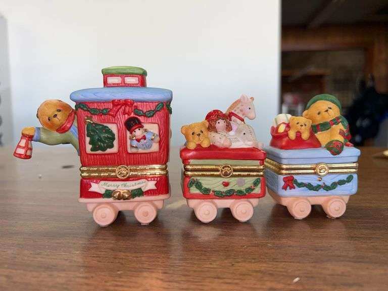 Cute and adorable 3-piece ENESCO Priscilla Hillman bisque porcelain hinged box train image