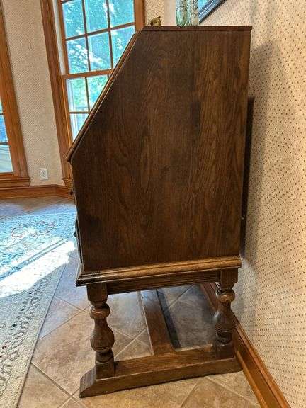 Vintage Ethan Allen Jacobean Style Oak Drop Front Desk…..32 x 18-3/4 x 41 tall