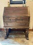 Vintage Ethan Allen Jacobean Style Oak Drop Front Desk…..32 x 18-3/4 x 41 tall