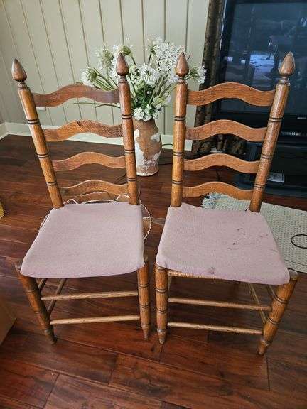 Pair of Very Nice Vintage Ladder Back Chairs w/Rush Seating... image