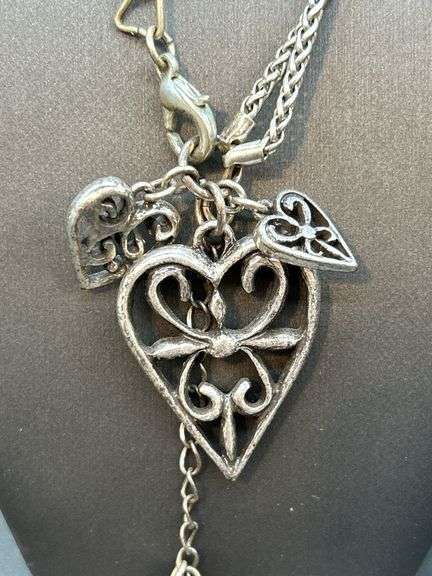 Coldwater Creek silver toned double strand heart necklace