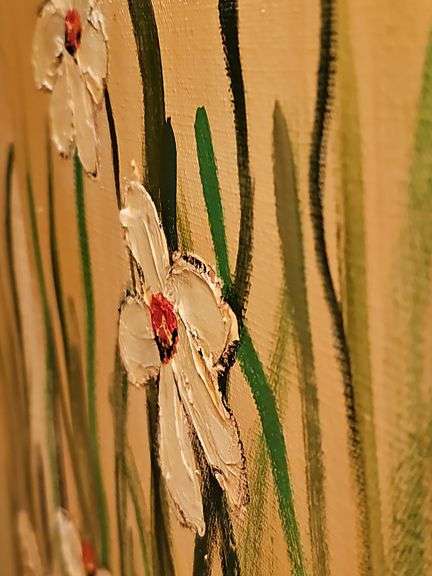 Lovely floral dimensional oil on canvas by artist JH. 24x30 in.