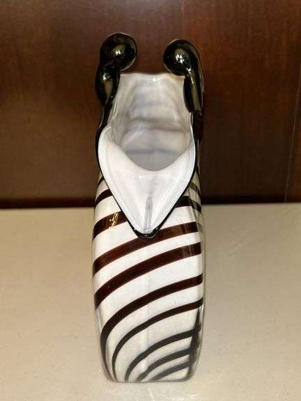 Rare Mid-Century (1960s) Murano Optical Illusion Zebra Handbag Art Glass Vase…..6-1/2 x 7-1/4 tall