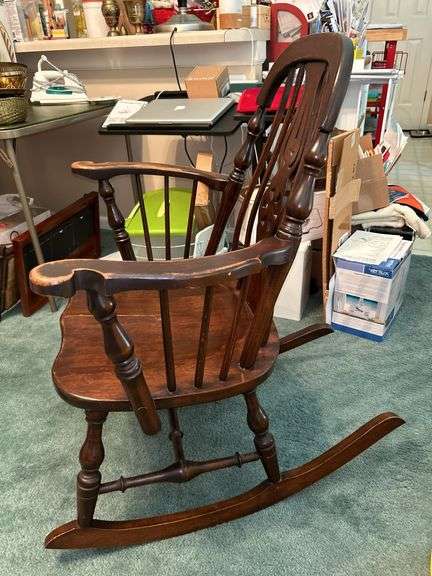 Antique Windsor-style rocking chair…..in great condition….25-1/2 x 15-3/4 deep x 16 tall to seat (34 tall overall)