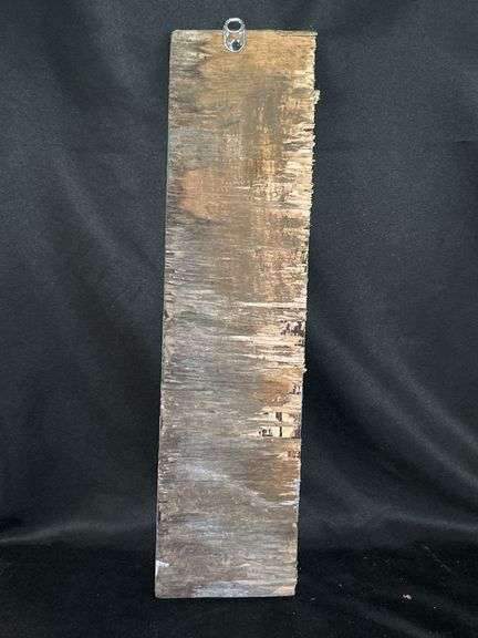 Original signed Mose T greenish/white snake Folk Art with signature soda can tab hanger…..4 x 16