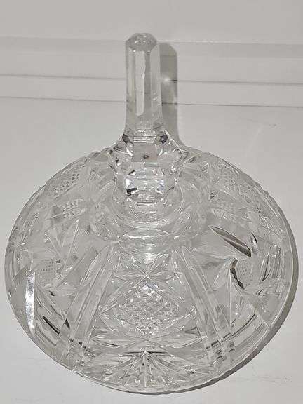 Vintage crystal candy dish. Possibly Royal shell collection. 10.75 in tall. No cracks or chips found.