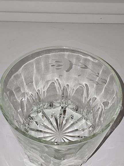 8.5 in crystal bowl, 7.5 in crystal lotus bowl, 6-in crystal ice bucket with tongs.
