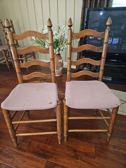 Pair of Very Nice Vintage Ladder Back Chairs w/Rush Seating... image