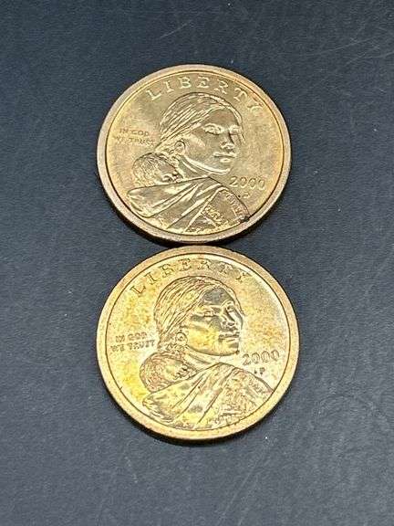 Selection of 2000-D Sacagawea Gold Color Coin and 2000-P Sacagawea Gold Color Coin image
