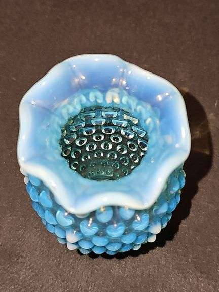 3.7 in tall Fenton ruffle edge hobnail vase.