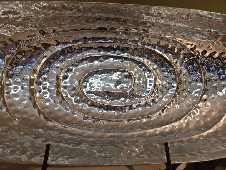 Super Nice very large oval aluminum tray by Pampa Bay w/stand 29x11.25...