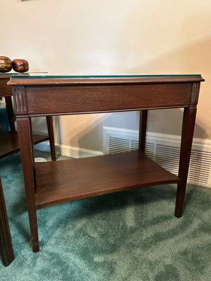 MCM Federal-Style single drawer side table with glass overlay…..16 x 25 x24 tall