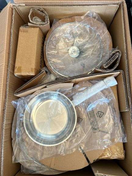 NIB 32-piece set of Wolfgang Puck Bistro Elite Collection 10th Anniversary Edition Pots and Pans (see pics for listing of what’s included)