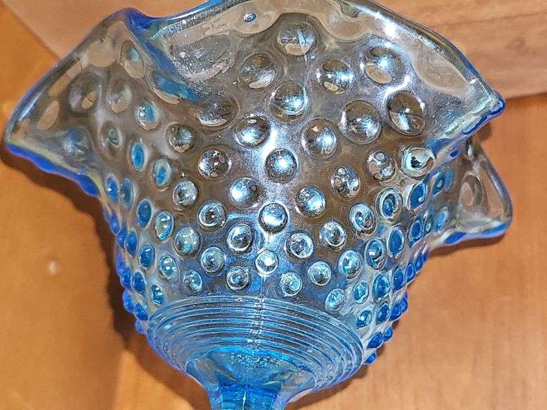 EAPG hobnail ruffle edge pedestal basket. 6 in tall.