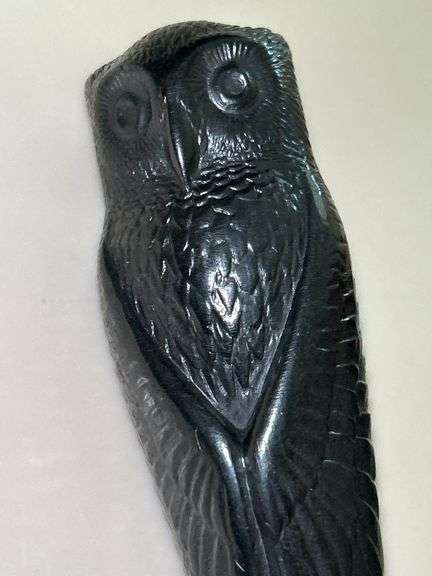 Signed Angelio Batle graphite sculptural writing owl. Natural graphite and smudge resistant compounds are fused in specialized forms…..in original box