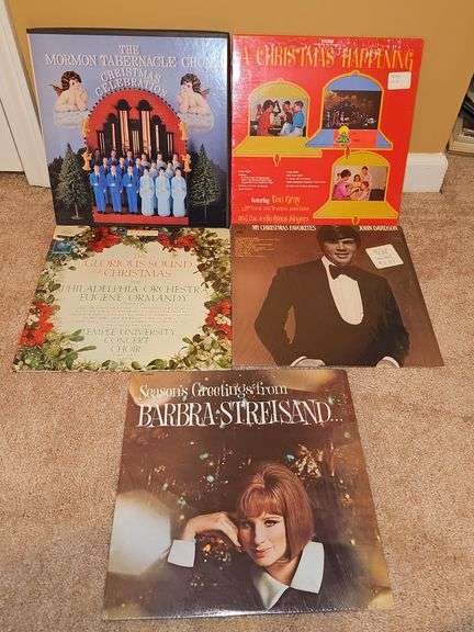 Christmas albums by Barbra Streisand, John Davidson, various artists, and a multi album Mormon Tabernacle choir Christmas celebration.