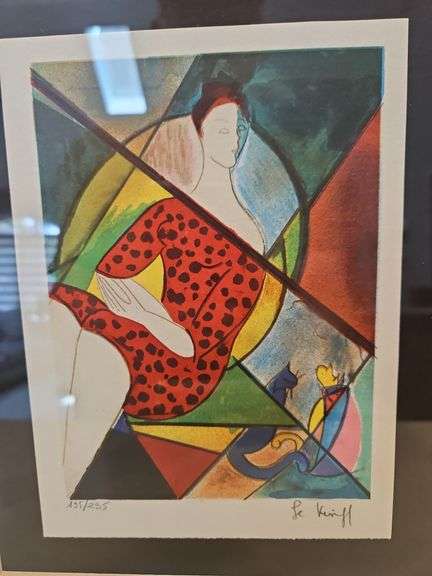 Beautifully framed and double matted reproduction of original lithography by artist Linda Le Kinff & numbered 195/295 14x16...