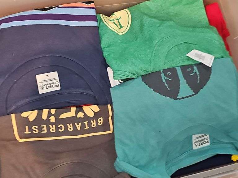 Tub of ladies t-shirts and sweatshirts. Size medium.