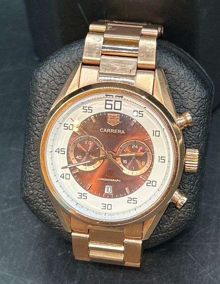 REPRODUCTION TAG HEUER Carrera Calibre 36 Flyback Chronograph with Rose Gold-tone Dial Steel Men's Watch (G2613M)……WATCH IS NOT ORIGINAL NOR AUTHENTIC image