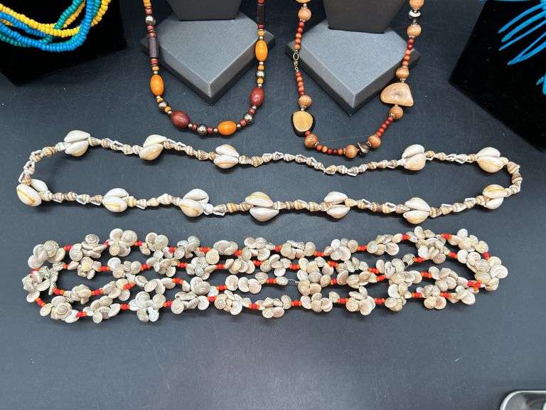 Nice selection of beaded and shell costume necklaces