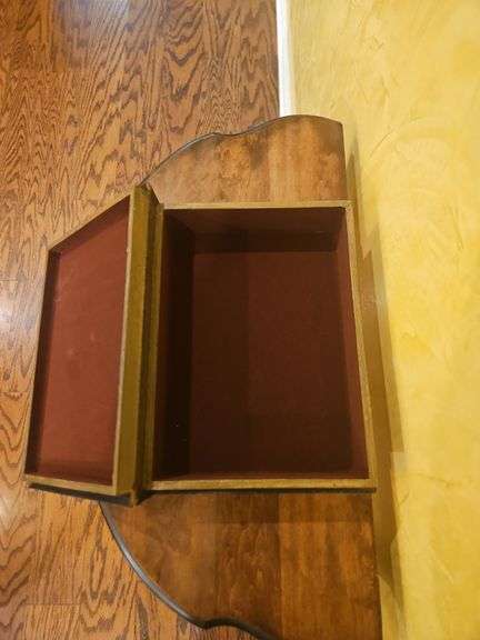 Vintage-look half-moon table w/vintage-look book(actually a box) stationary on top 22x11.5x27.5x30(including book)...