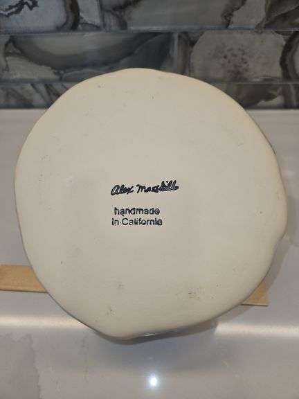 Beautiful Alex Marshall Handmade Stoneware 8" x 4" Round Ripple Bowl in Grey-White Stripe SEE DESCRIPTION FOR DETAILS...