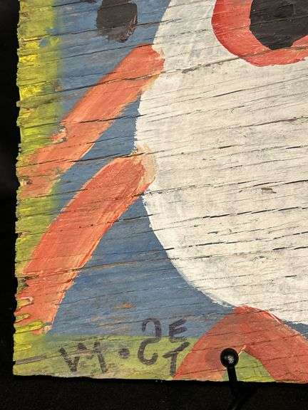 Original signed Mose T white baby Tico bird Folk Art with signature soda can tab hanger…..13 x 10