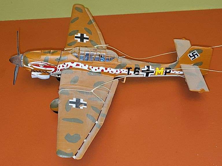 Model of a Vought F4U Corsair American fighter aircraft. (Missing right front wheel) Stuka-Junkers Ju 87, German dive bomber plane.