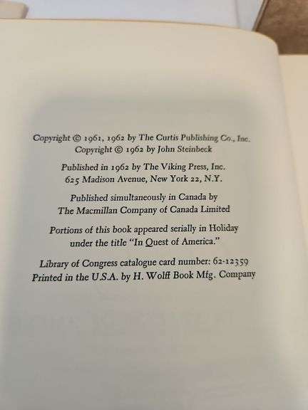 Vintage "Travels with Charley in Search of America" by John Steinbeck 1942 version w/very nice in-tact book jacket...
